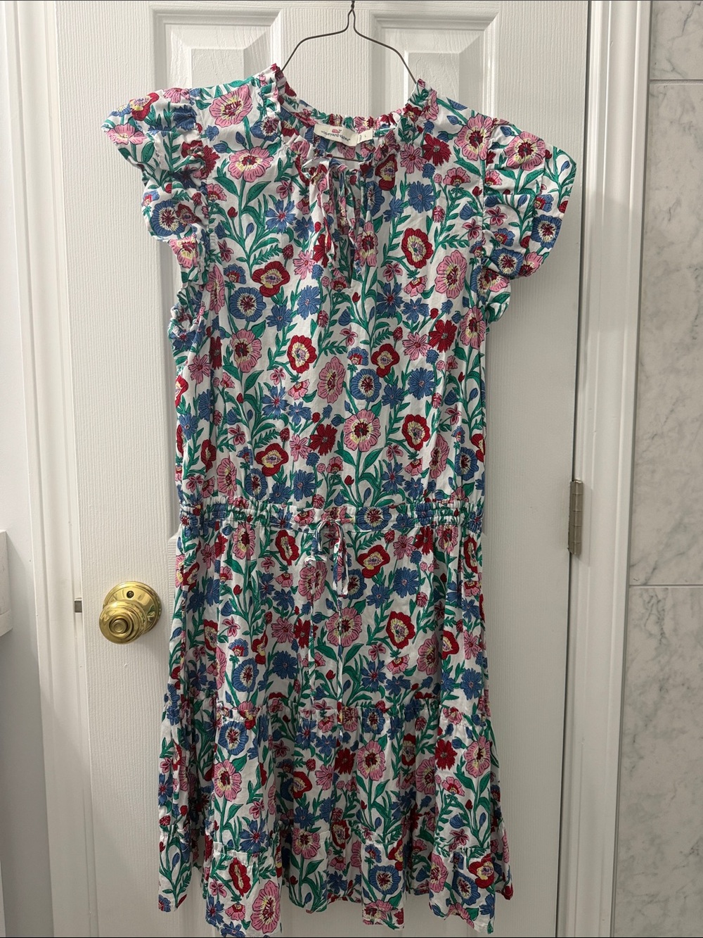 Vineyard Vines Floral Tie-Neck 100% Cotton Dress